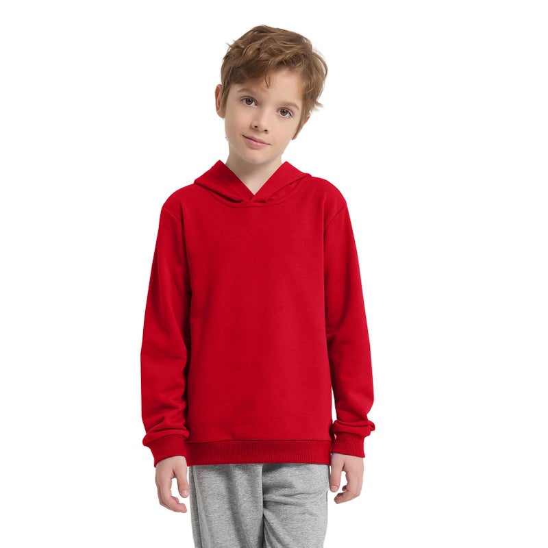 Phedrew Cotton Kids Hoodie Sweatshirt Midweight Long Sleeve Pullover Boys Girls Tops Clothes for Toddlers(Age 2-14) Red - Image 2