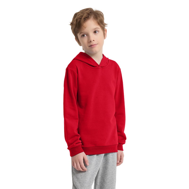 Phedrew Cotton Kids Hoodie Sweatshirt Midweight Long Sleeve Pullover Boys Girls Tops Clothes for Toddlers(Age 2-14) Red - Image 5
