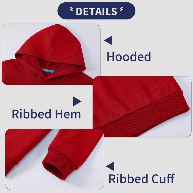 Phedrew Cotton Kids Hoodie Sweatshirt Midweight Long Sleeve Pullover Boys Girls Tops Clothes for Toddlers(Age 2-14) Red - Image 4