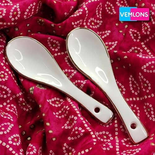 Vemlons Soup Spoons Ceramic Soup Spoon/Ceramic Golden line Soup Spoon Set of 6 Piece Spoon Set - Image 3