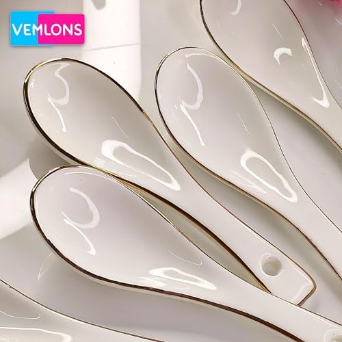 Vemlons Soup Spoons Ceramic Soup Spoon/Ceramic Golden line Soup Spoon Set of 6 Piece Spoon Set - Image 2