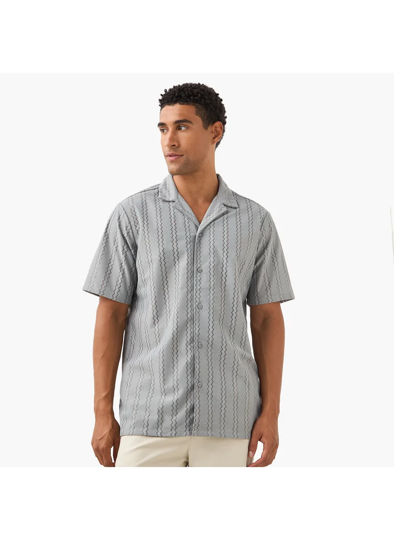 FAV Regular Fit Lace Textured Shirt with Camp Collar and Short Sleeves