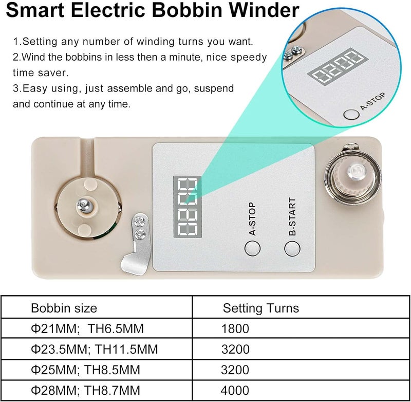XBA Automatic Bobbin Winder for Sewing, Portable Bobbin Winder Machine Electrical Fast with Thread Guide, Spool Stand, Mounting Plate for Domestic and Industrial Sewing Machines - Image 4