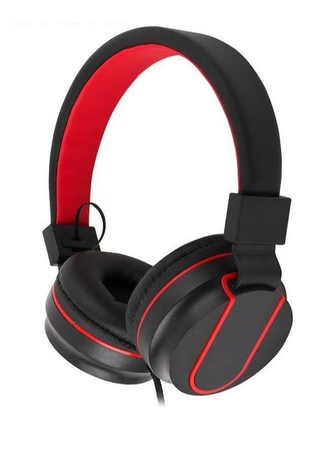 Headphones Wired with Microphone,Foldable HD Stereo Sound Headband PC/Tablet/ iPad,Portable Headset On-Ear For School Travel Home,Black Red