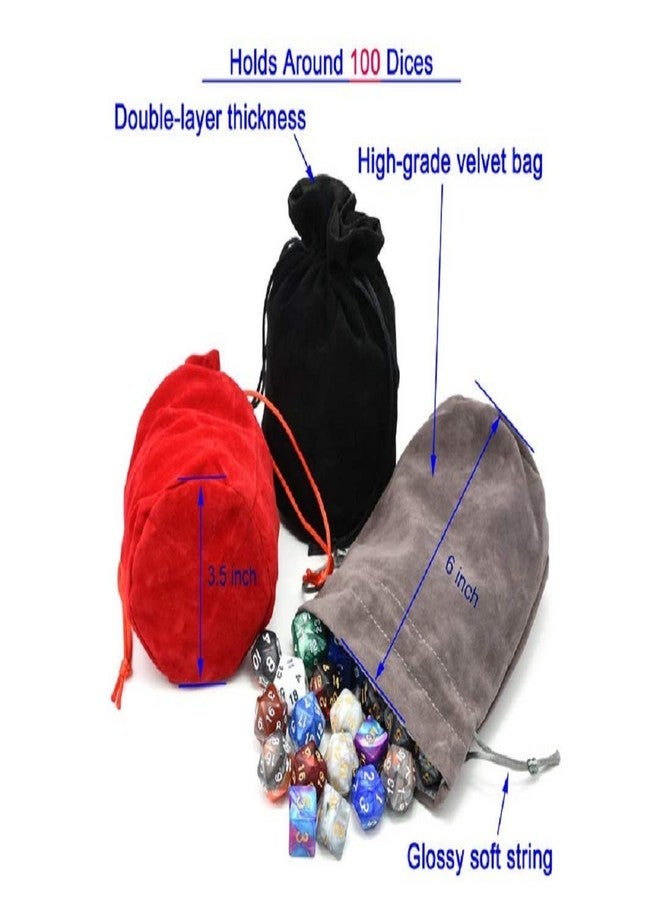 zmgmsmh Drawstring Dice Bag Chess bag small pouch hold chess pieces velvet Fabric Dice Pouch cosplay coin pouch Velvet Jewelry Bag Red/Grey/Black (3, Multicolor) - Image 2