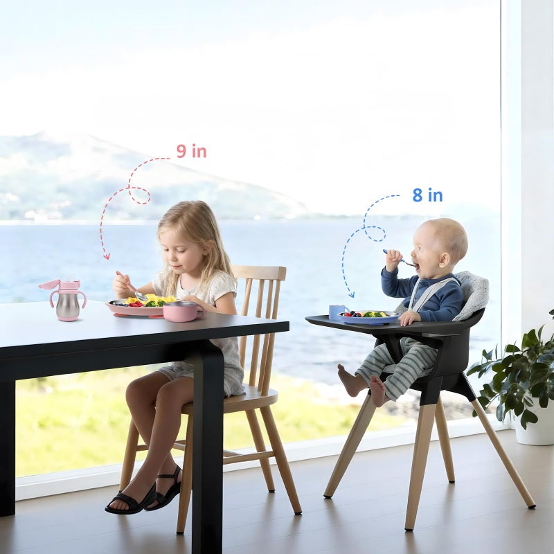 Bakpoco Stainless Steel Suction Plates for Toddlers, 9" Divided Kids Baby Plates with Removable Silicone Suction, Non Toxic Non Slip Portion Control Snack Dishes 3 Packs, Blue Gray Beige - Image 5