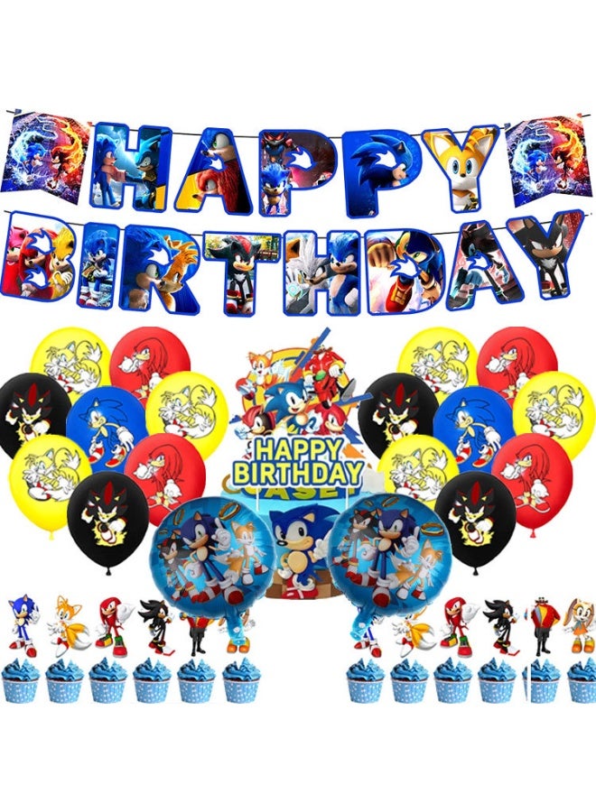 Sonic Birthday Party Supplies, Sonic Party Decorations Set - Sonic Birthday Decorations Banners Tablecloth & Sonic Balloons Cake Toppers and Other Sonic Party Supplies for Boys/Girls/Kids - Image 1