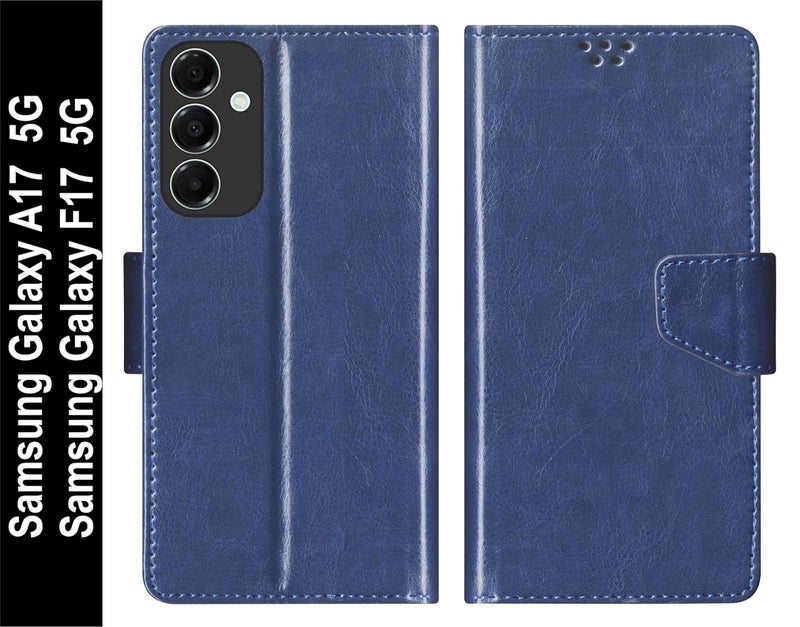 SBMS Flip Cover for Samsung Galaxy A17 5G / Samsung Galaxy F17 5G Back Cover Case with Magnatic Closure | Inbuilt Stand | Card & Money Pocket (Blue) - Image 2