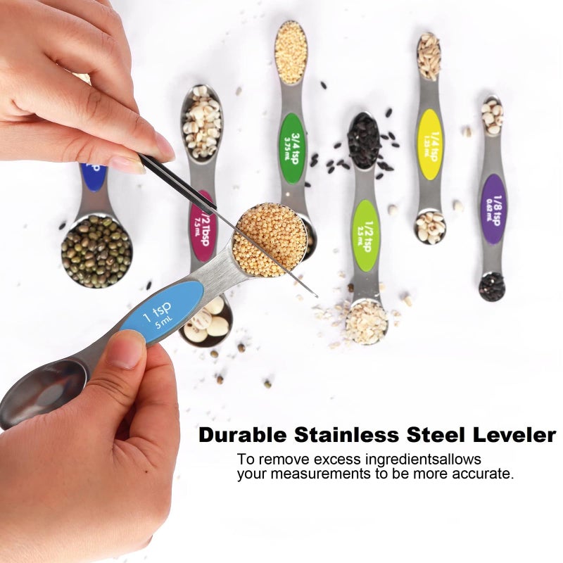 BIDFUL Magnetic Measuring Spoons Set Stainless Steel with Leveler, 8pcs Multicolors Measuring Cups Set for Baking, Measuring Cups and Spoon Set Kitchen Gadgets Apartment Essentials Fits in Spice Jars - Image 4
