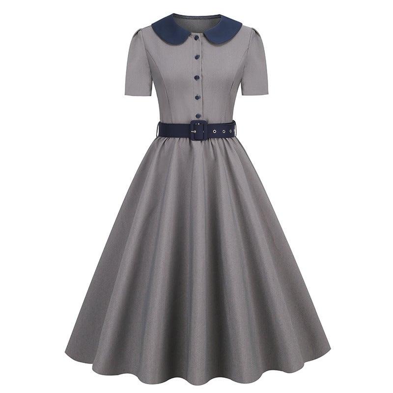 European and American Fashion Retro A-line Patchwork Short Sleeve 50s Women's Puffy Dress 8085 - Image 1