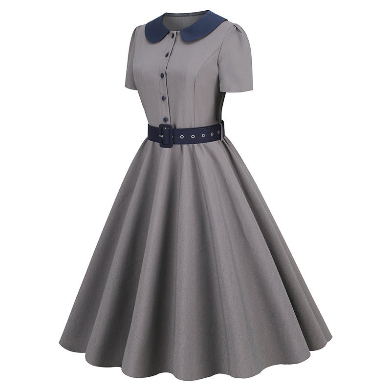 European and American Fashion Retro A-line Patchwork Short Sleeve 50s Women's Puffy Dress 8085 - Image 2