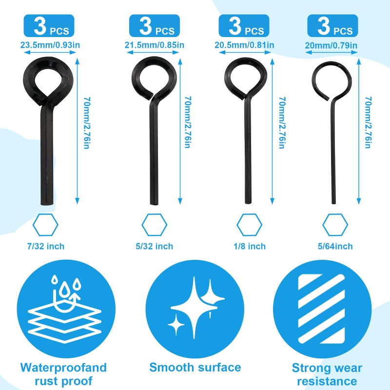 HIQU and HIST 12 PCS Black Standard Hex Dogging Key with Full Loop(5/64in,1/8 inch, 5/32 inch, 7/32 inch), Metal Allen Wrench Set Door Key for Push Bar Panic Exit Device Panic Exit Equipment - Image 2