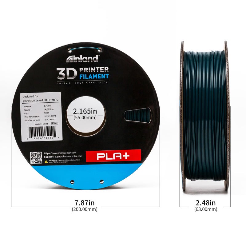 INLAND Micro Center PLA+ 3D Printing Filament 1.75mm - PLA Pro Dimensional Accuracy +/- 0.03 mm - 1kg Cardboard Spool (2.2 lbs) (1 Pack Green, 1.75mm) - Image 4