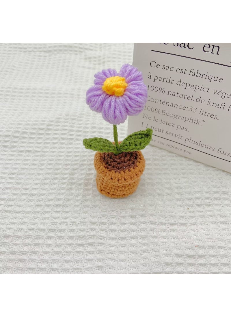 Generic diy hand-woven mini potted flower rose crochet homemade Tulip office decoration wool finished product Purple Puff Flower Small Potted Finished Products 