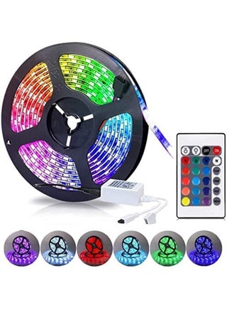 شريط ليد RGB ملون مزود بريموت للتحكم في الألوان والمؤثرات. مناسب لتزيين الغرف، الشاشات، المكاتب، وخطوط السرير لإضاءة مودرن واحترافية.