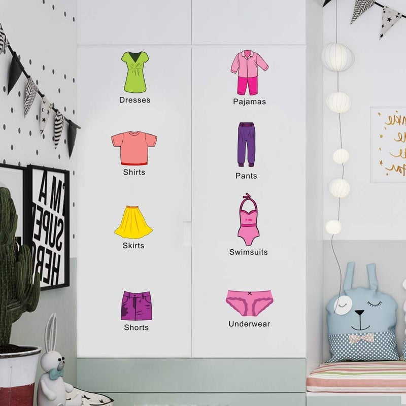 IARTTOP Arttop Removable Clothing label Decal For Wardrobe Clothing Classification Wall Decal Life label Vinyl Wardrobe Wall Stickers Bedroom Decor Home Decoration Female Clothing label