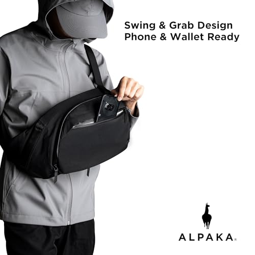 ALPAKA Metro Crossbody Left Shoulder 7.5L - Crossbody Bag Men,Sling Backpack - Fits 11" Tablet - Single Shoulder with YKK Zipper - Expandable Water Bottle Pocket - Phone Sleeve- Black Axoflux 210D - Image 4