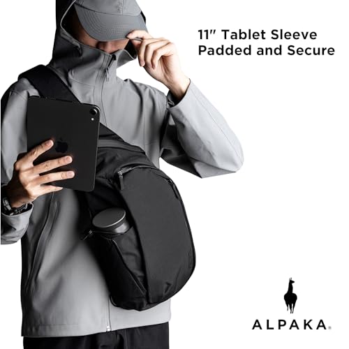ALPAKA Metro Crossbody Left Shoulder 7.5L - Crossbody Bag Men,Sling Backpack - Fits 11" Tablet - Single Shoulder with YKK Zipper - Expandable Water Bottle Pocket - Phone Sleeve- Black Axoflux 210D - Image 3