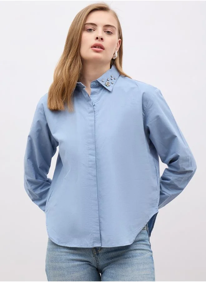 ستايلي Styli Embellished Detail Long Sleeves Regular Fit Shirt
