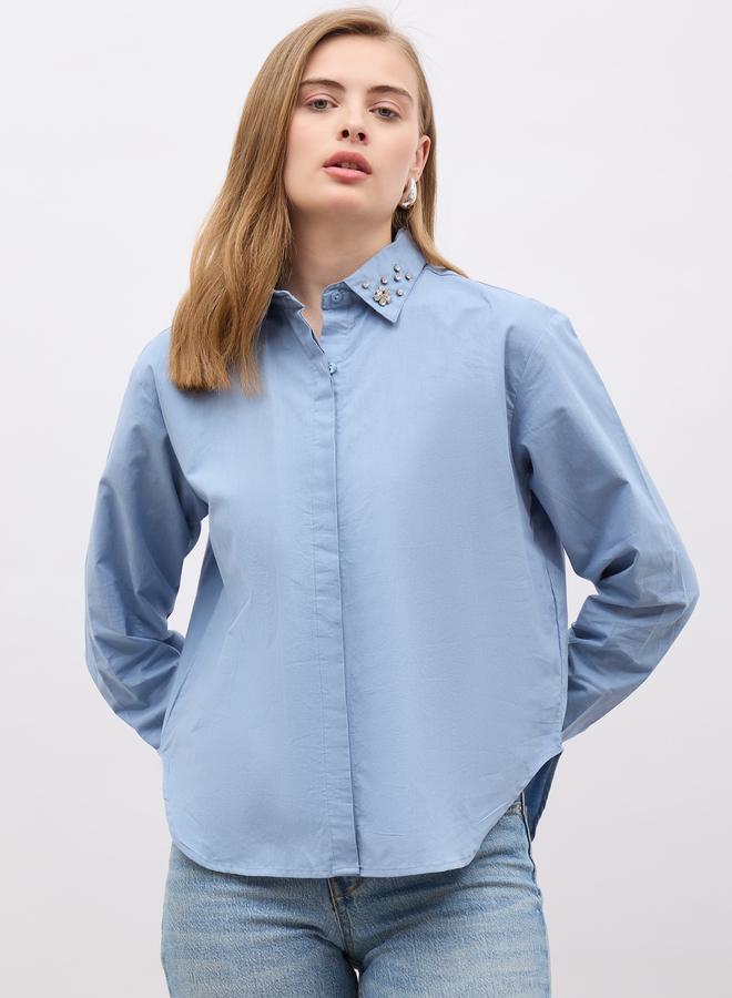 ستايلي قميص ستيلي بأكمام طويلة وتفاصيل مزينة بقصة عادية - Image 2