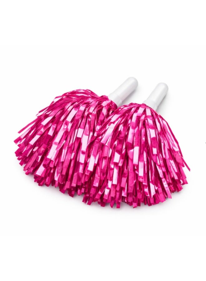ITALO Metallic Foil Plastic Cheerleading Pom Poms with Baton Handle for Stage Performance 2-Pieces Set - Image 1