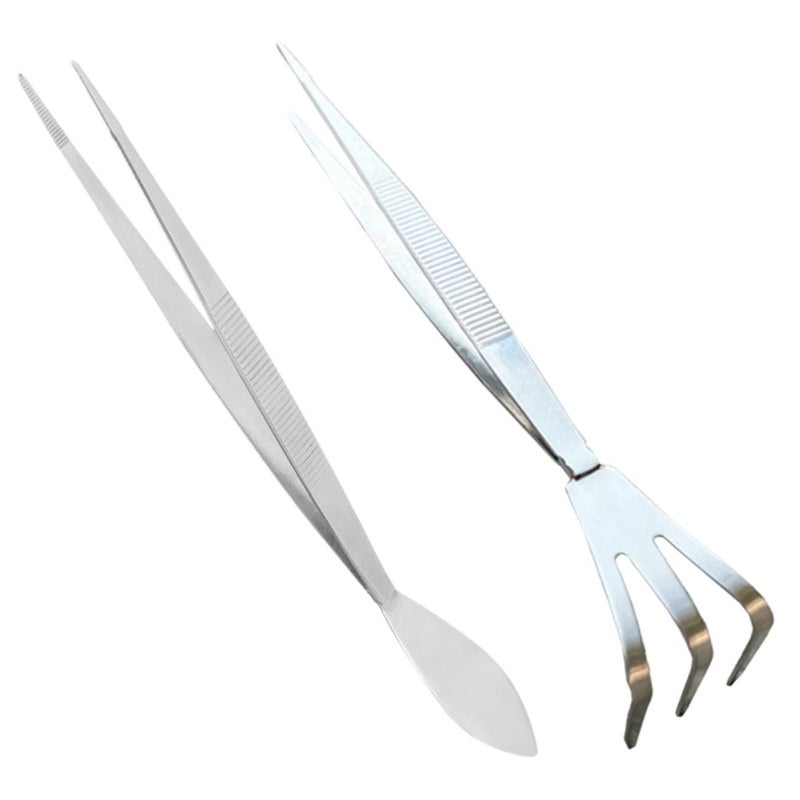 Stainless Steel Garden Tool Set 22x2cm Silver Long Tweezers Rake Spatula for Bonsai Aquarium Maintenance - Image 3