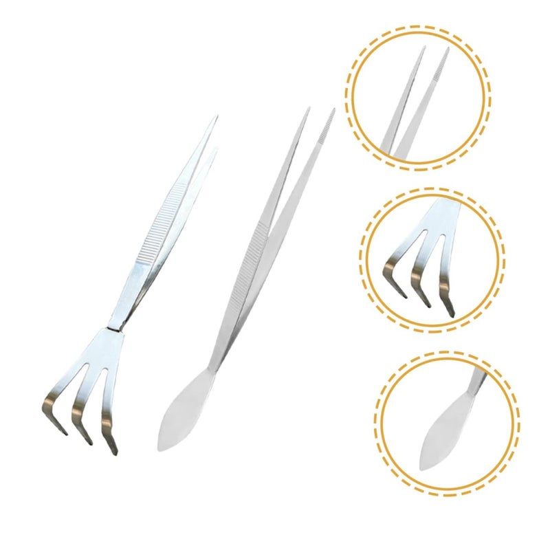 Stainless Steel Garden Tool Set 22x2cm Silver Long Tweezers Rake Spatula for Bonsai Aquarium Maintenance - Image 4