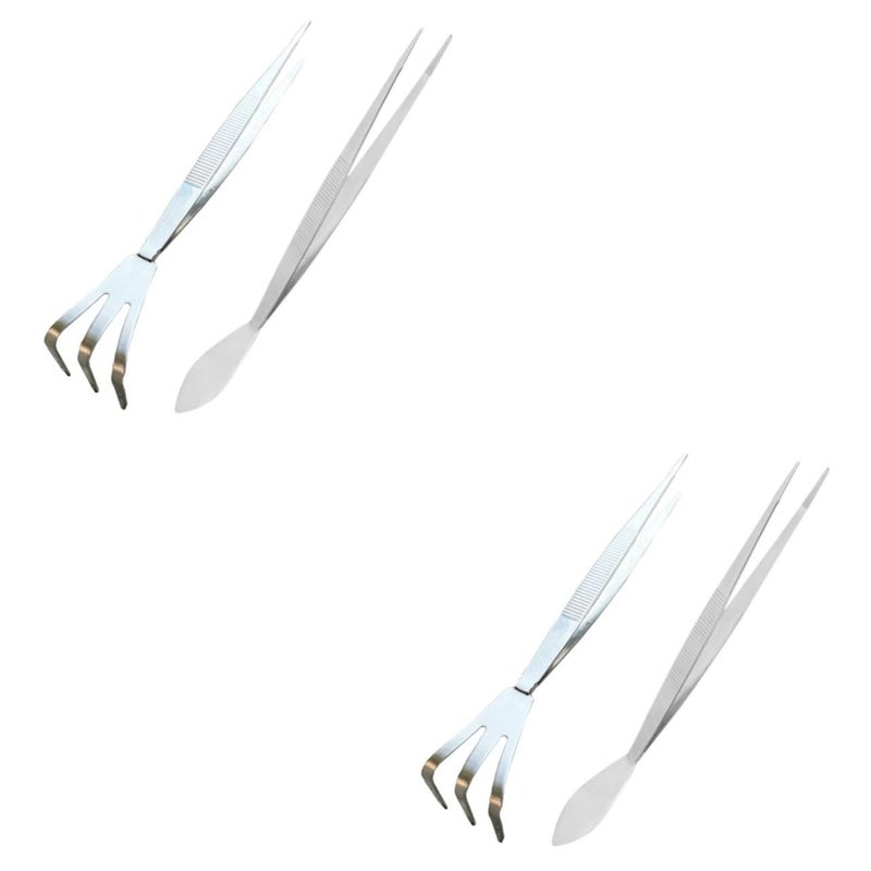 Stainless Steel Garden Tool Set 22x2cm Silver Long Tweezers Rake Spatula for Bonsai Aquarium Maintenance - Image 2