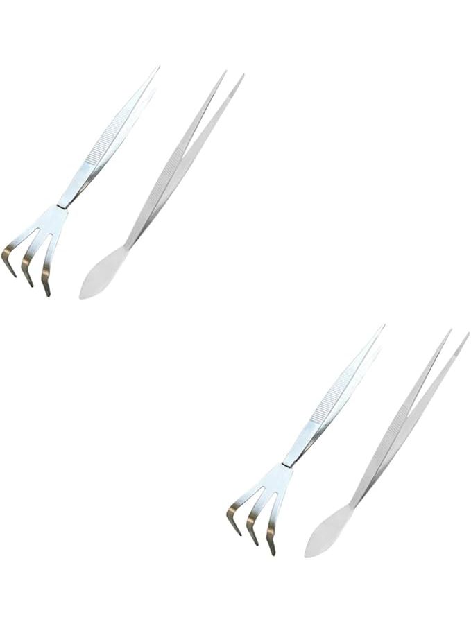 Stainless Steel Garden Tool Set 22x2cm Silver Long Tweezers Rake Spatula for Bonsai Aquarium Maintenance - Image 1