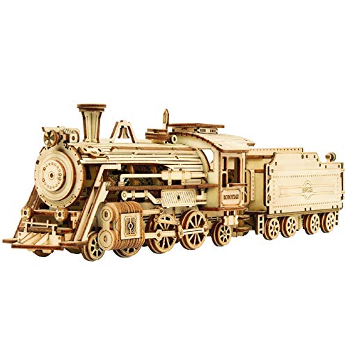 Hands Craft DIY 3D Wooden Puzzle Prime Steam Express Train Laser Cut Assembly 180 Scale Model Building Kit Brain Teaser Educational STEM Toy Adults Teens to Build Safe and NonToxic Wood MC501A - Image 1