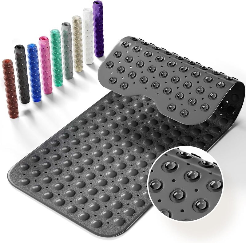 Krussier Non-Slip Bath Tub Mat, 39x16 Inch Extra Large Shower Mat with Drain Holes & Suction Cups, Machine Washable, Black - Image 1