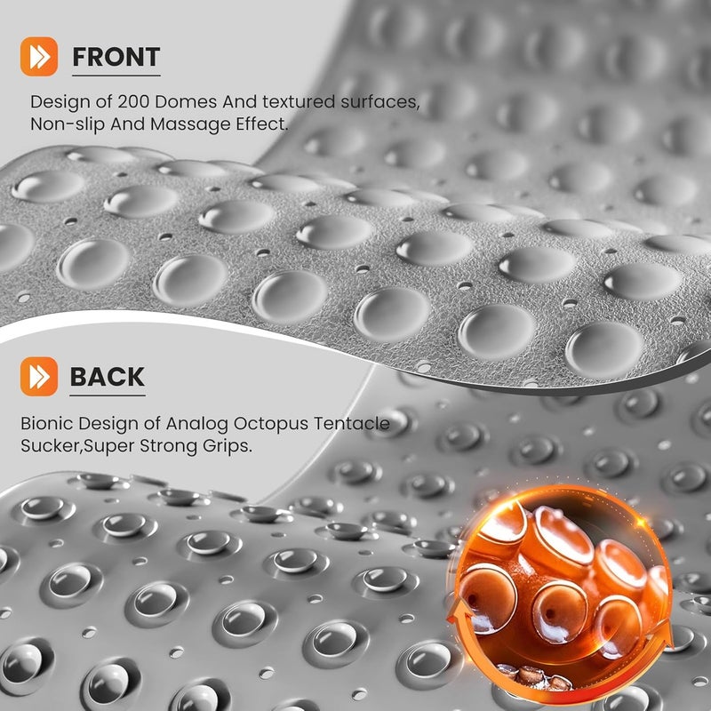 Krussier Non-Slip Bath Tub Mat, 39x16 Inch Extra Large Shower Mat with Drain Holes & Suction Cups, Machine Washable, Black - Image 2