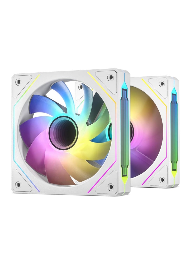 SYOSI 120mm PC Fan, Reverse Blade RGB Cooling Fan with Infinite Mirror Design, PWM Smart Control and Hydraulic Bearing for Quiet Stable Operation, High Airflow Fan for Gaming PC or Desktop, 2 Pack White - Image 1