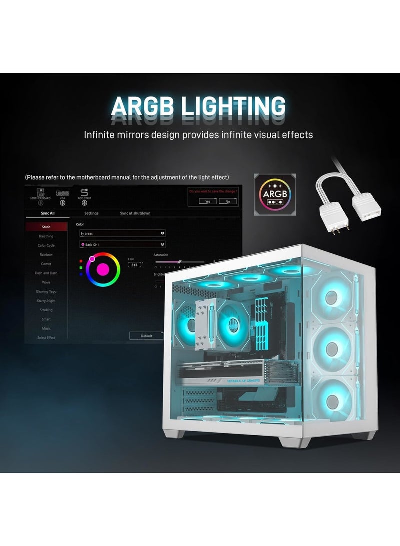 SYOSI 120mm PC Fan, Reverse Blade RGB Cooling Fan with Infinite Mirror Design, PWM Smart Control and Hydraulic Bearing for Quiet Stable Operation, High Airflow Fan for Gaming PC or Desktop, 2 Pack White - Image 5