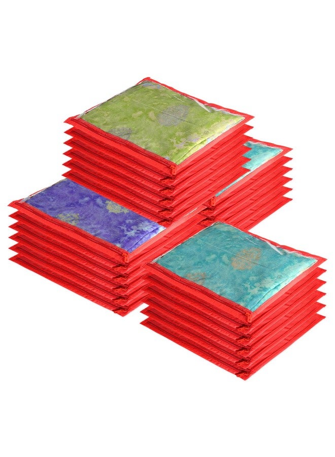 Kuber Industries Clothes Organizer For Wardrobe (Pack of 24) - Single Storage Organizer For Saree | Salwar Suit | Lehenga | Clothes - Dress Organizer For Wardrobe - Single Saree Covers With Zip (Red) - Image 1