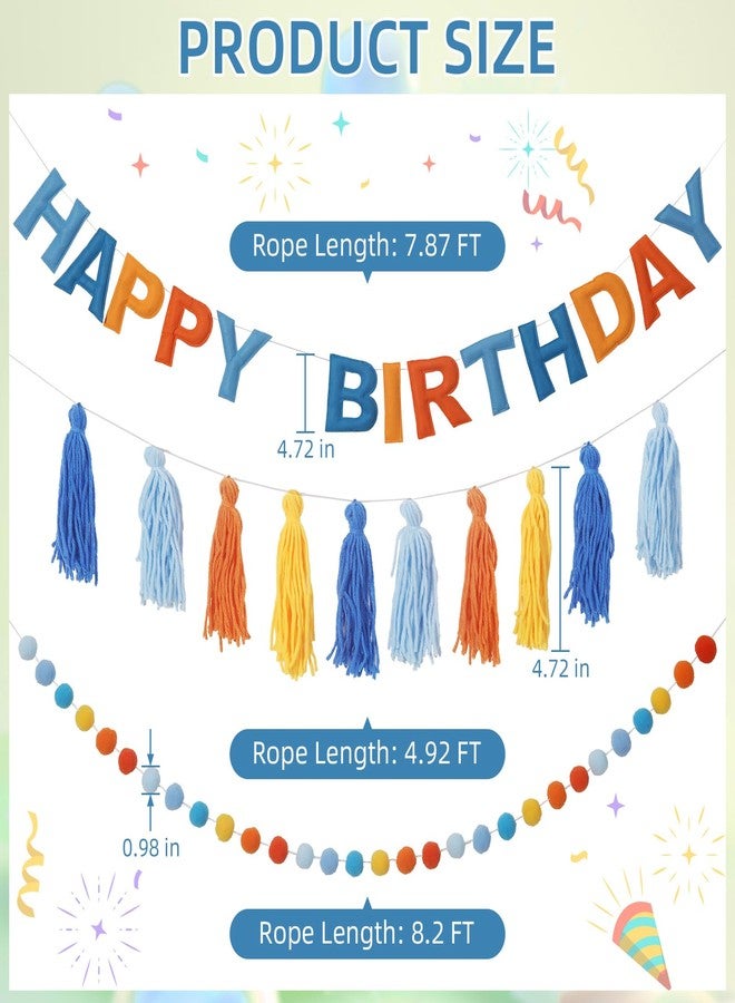 Ohiyoo Pre-Strung Happy Birthday Banner Blue and Orange Party Decorations Felt Ball Garland Sign for Blue Dog Birthday Party Décor - Image 2