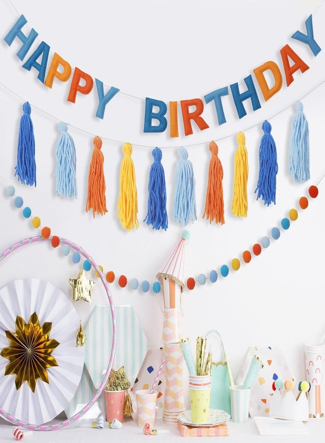 Ohiyoo Pre-Strung Happy Birthday Banner Blue and Orange Party Decorations Felt Ball Garland Sign for Blue Dog Birthday Party Décor - Image 5