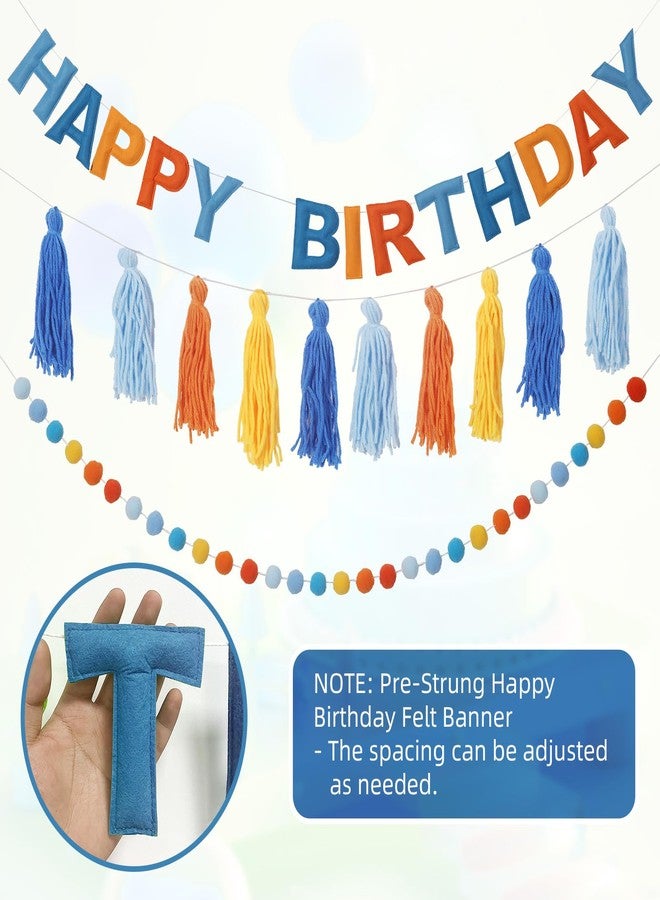 Ohiyoo Pre-Strung Happy Birthday Banner Blue and Orange Party Decorations Felt Ball Garland Sign for Blue Dog Birthday Party Décor - Image 4