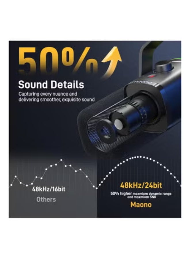 Maono PD100X RGB USB/XLR Dynamic Microphone, Cardioid Studio Mic with RGB Lighting, Noise Reduction, Adjustable Gain, Black - Image 5