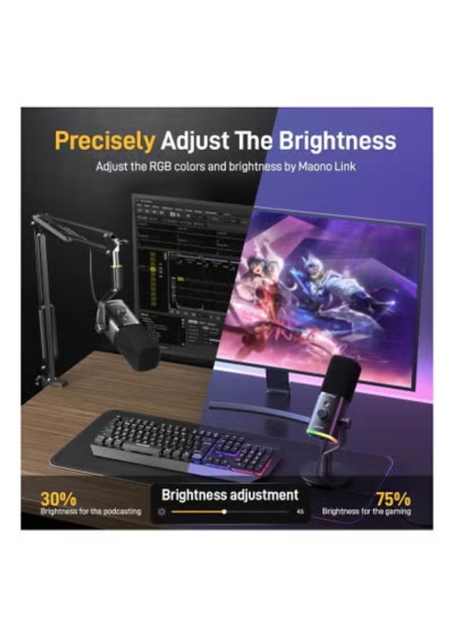 Maono PD100X RGB USB/XLR Dynamic Microphone, Cardioid Studio Mic with RGB Lighting, Noise Reduction, Adjustable Gain, Black - Image 1