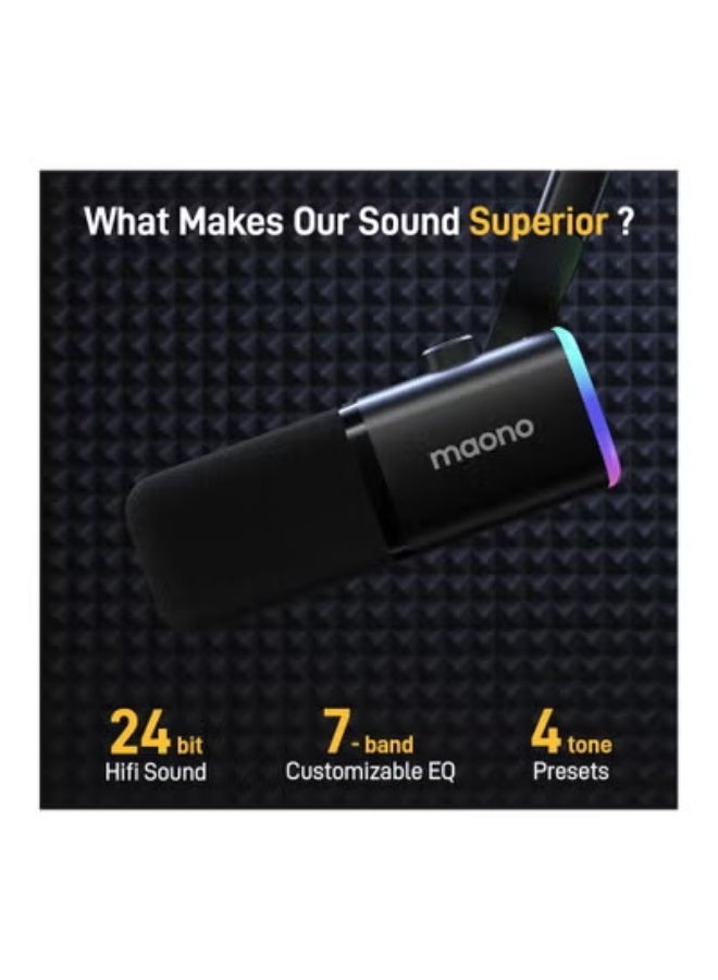 Maono PD100X RGB USB/XLR Dynamic Microphone, Cardioid Studio Mic with RGB Lighting, Noise Reduction, Adjustable Gain, Black - Image 2