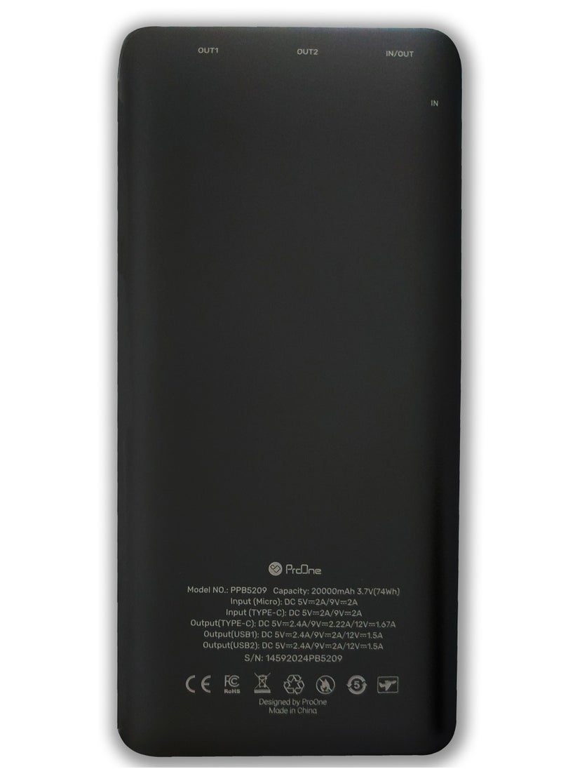 ProOne - ProOne PPB5209 20000mAh Portable Power Bank – 18W Quick Charge (QC) 3.0 & Power Delivery (PD), 4-Port USB-C & USB-A - Image 1