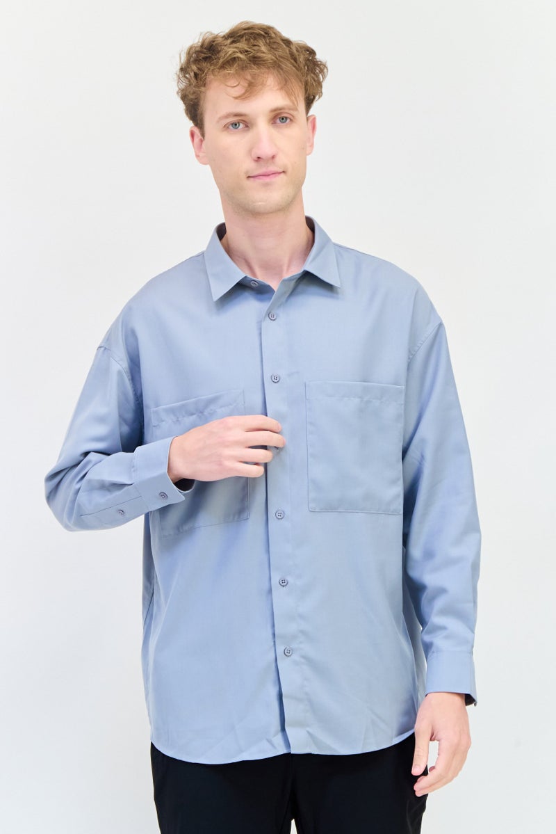 SELECTED Men Regular Fit Plain Long Sleeves Casual Shirt, Grey - Image 1