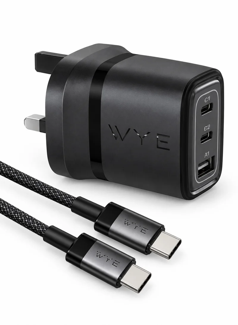 WYE WYE LUX 67W GaN III Fast Wall Charger with Dual USB-C & USB-A Ports and USB-C Cable
