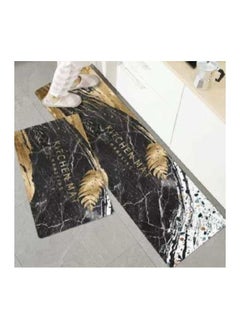 MahMir Kitchen Rug Mat Set-Cushioned Anti-Fatigue Runner Floor Comfort mats-kitchen rugs 2 pcs Set-Help relieve pressure while cooking-Non-slip Mat for all Rooms & Bathrooms too ( Black Kitchen Marble )  - Image 1
