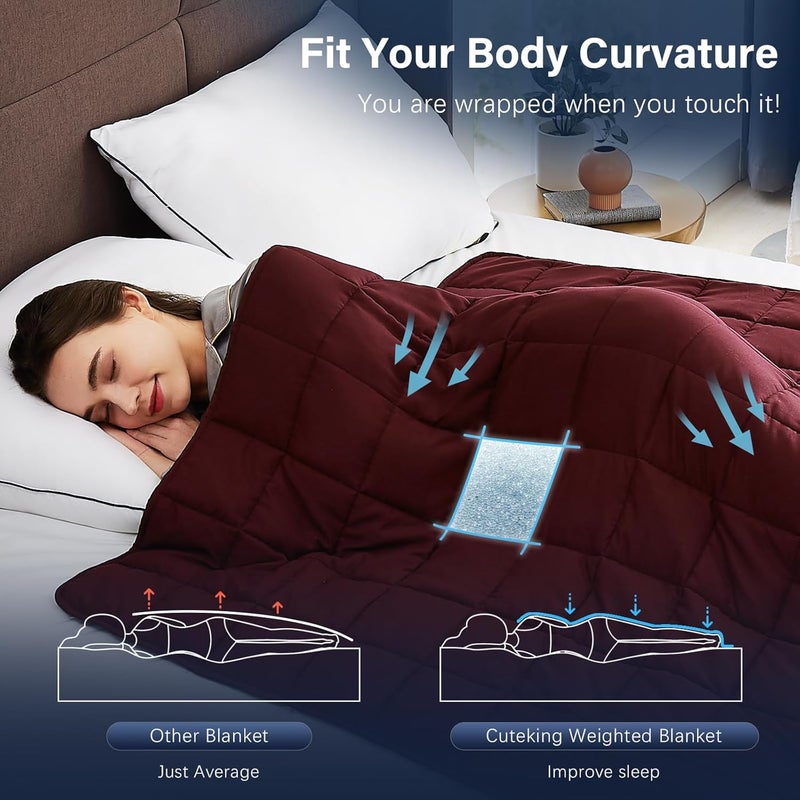 CuteKing Weighted Blanket for Adults: Weighted Blanket with Premium Glass Beads - Breathable Heavy Blanket for Comfort Sleep - Thick Blanket for Adult All Season (20lbs, 60"x80", Claret Red) - Image 5