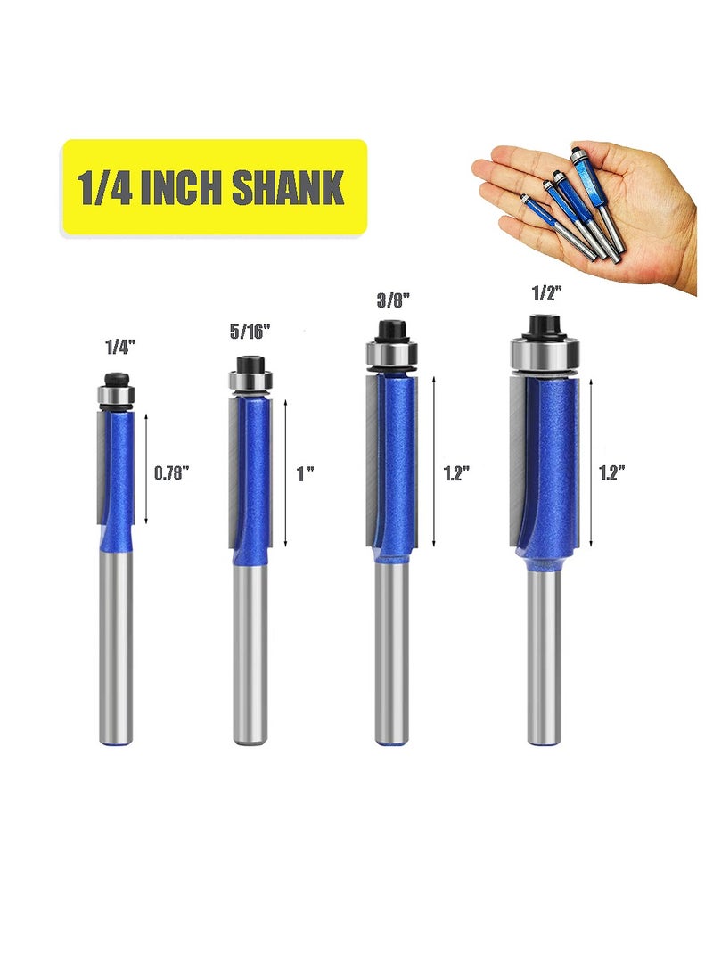 Yakumuz - Trim Router Bit Set Yakumuz 1/4 Inch Shank Wood Trim Top Bearing Straight Pattern Flush Trim Router Bit Carpenter Woodworking Tools-1/4” 5/16” 3/8” 1/2” (4 Sizes) - Image 1