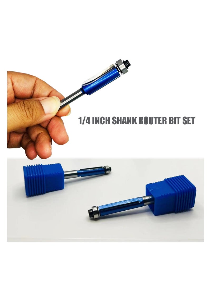 Yakumuz - Trim Router Bit Set Yakumuz 1/4 Inch Shank Wood Trim Top Bearing Straight Pattern Flush Trim Router Bit Carpenter Woodworking Tools-1/4” 5/16” 3/8” 1/2” (4 Sizes) - Image 1