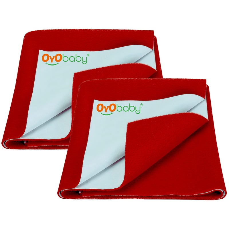 OYO BABY شريحة سرير مائية إضافية ماصة للأطفال من OYO بحجم كبير (140 × 100 سم) عبوة من 2 | شريحة سريعة الجفاف لحماية سرير الأطفال حديثي الولادة، شريحة مطاطية ناعمة وقابلة للتنفس للسرير | أحمر - Image 1