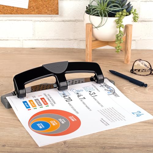 Swingline 3 Hole Punch, 12 Sheet Capacity Three Hole Puncher 3 Ring, Paper Punch, SmartTouch Low Effort, Alignment Guide, Black & Silver (74134) - Image 2